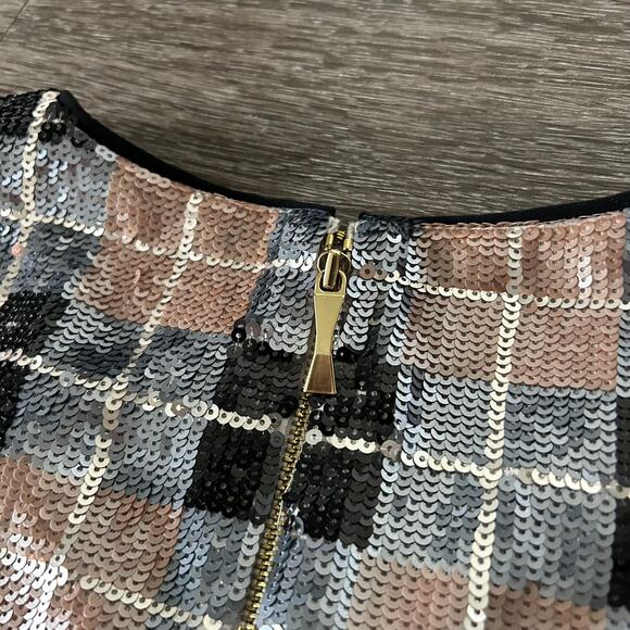 NWOT Kate Spade Sequin Plaid Shift Dress Pumice 4 V Neck Short Sleeve Party Mini - Picture 13 of 16
